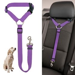 Solid Color Two-in-one Pet Car Seat Belt Nylon Lead Leash Backseat Safety Belt Adjustable Dogs Harness Collar Pet belt