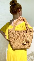 crochet raffia tote bag, beach shopping bag, crochet pattern bag, download tutorial pdf video