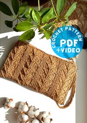 crochet raffia clutch bag, zipper raffia bag, crochet pattern bag, download tutorial pdf video