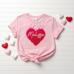Custom Text Heart Valentines Shirt, Personalized  3D Heart T-Shirt,Gift for Her,Heart Shirt, Your Name Heart Tee, Mom Wi