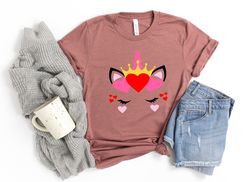 Girl Valentines Day Shirt,Valentines Day Unicorn with Tiara shirt,Cute Valentine Shirt,Cute Valentine Tee,Valentines Day