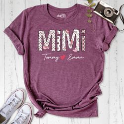 Mimi Shirt, Custom Grandkids Name Tshirt, Personalized Grandmother Heart Print Outfit, Mothers Day Shirt, Cute Mimi Birt