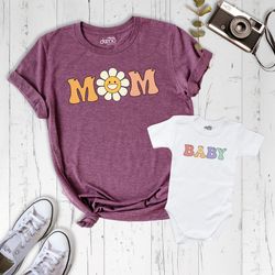 retro floral mom and baby shirt, mommy and me outfits, mothers day shirt, mommy and me daisy shirt, daisy mom shirt, mam