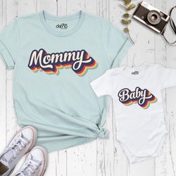 retro mama shirt, baby mommy matching shirt, gift for mom, baby bodysuit, mom life shirt, new mom gift,mommy baby set sh