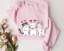 Valentines Day Sweatshirt, Cat Lover Sweater, Cat Hearts Sweater, Valentines Day Shirts for Women, Valentines Day Gift,