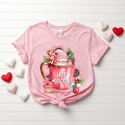 Hot Cocoa Valentines Day T-Shirt, Cute Gnome Valentines Day Shirts For Women, Teachers Valentines Day T-Shirt, Cute Vale