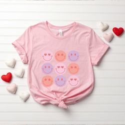 Happy Face Valentines Day Shirt, Cute Happy Face Shirt, Retro Heart Shirt, Groovy Valentines Day Shirt, Happy Face Crewn