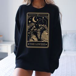 The Lovers Sweatshirt, Tarot Card Hoodie, Skeleton Lovers Mystical Tarot Card Tee Shirt Sweatshirt, Tarot Card Lovers Va