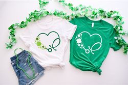 Lucky Nurse St Patricks Day Shirt, St Patricks Day Gift for Women, Clover Stethoscope Shirt, Nurse Shamrock Tshirt, Iris