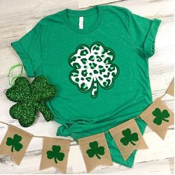 St Patricks Day Shirt for Women, Leopard Shamrock Shirt, St Patricks Day Gift, Leopard Clover Tee, Four Leaf Clover Shir