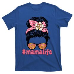 Retro Mama Life Messy Bun Hippie Groovy Mothers Day Gift T-Shirt