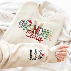 Custom Grandma Claus Sweatshirt and Hoodie, Kids Names on Sleeve Sweatshirt, Grandma Christmas Gift, Custom Grandma Swea