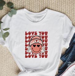 Love You Shirt, Smiley Face Valentine Tees, Retro Valentine Couple Shirt, Valentine Day Tee, Funny Valentines Day Gifts,