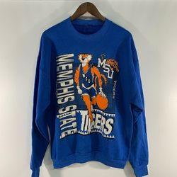 vintage 90s ncaa memphis tigers basketball logo crewneck sweatshirt