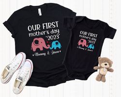 Personalized Our First Mothers Day Shirt, Mommy and me Elephant Matching Shirt, New Mom Mothers Day Gift, Mother And Bab