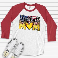 softball raglan, super fun softball mom raglan, softball mom, love softball design on premium raglan 34 sleeve shirt, pl