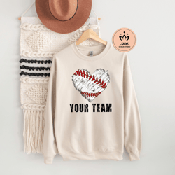Custom Distressed Baseball Heart Sweatshirt, Baseball Sweatshirt, Baseball Aunt Sweatshirt, Baseball Brother Sweatshirt,