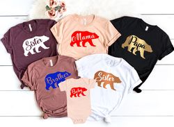 mama bear papa bear baby sister brother bear matching shirts,  matching family outfit, baby girl shower gift baby suit,