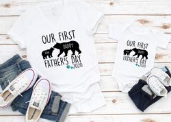 first fathers day shirts, bear matching dad and baby shirt and bodysuit, fathers day gift, our first fathers day matchin
