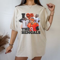 I Love the Bengals Tshirt, Joe Burrow Shirt, NFL Vintage shirt, 90s Cincinnati Bengals Gear, Funny Jamarr Chase Shirt,