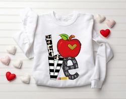 Teacher Valentine Sweatshirt, Apple Teacher, Retro Heart Sweatshirt, Love Sweatshirt, Womens Valentines Day Sweatshirt,