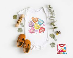 candy hearts baby onesie - retro valentines day baby bodysuit - valentine gift for kids