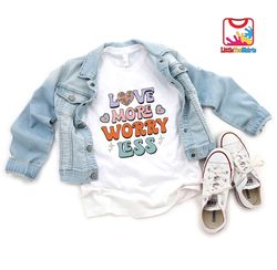 Love More Worry Less Toddler Tee, Retro Valentines Day Kids Shirt, Cute Valentines Kids Tee, Valentines Gift For Kids