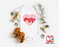 personalized valentines onesie with heart, baby valentine outfits, cute heart baby bodysuit girls baby onesie,name valen