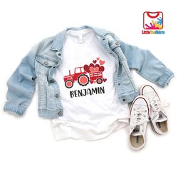 Personalized Valentines Boys Shirt,Personalized Tractor Toddler Boy Shirt,Boys Custom Name Shirt,Boys Valentines Day Gif