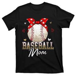 Baseball Mom Leopard Messy Bun Game Day Mothers Day T-Shirt