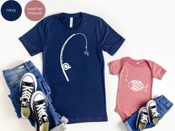 Fishing Father Son Matching Shirts, Fathers Day Gift for Dad and Kid, Daddy and Me Outfit with Fish and Fishing Pole, Ne
