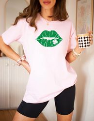 Lucky Kiss Glitter Lips St Patricks Day Shirt  Shamrock Lips Irish Shirt  Lucky Charm Lips Shirt  St Patricks Day Shirt