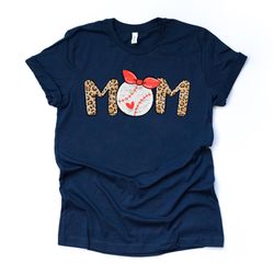 Baseball Mom, Super Cute Baseball Mom with Bow and Leopard Print Design on premium Bella  Canvas unisex shirt, plus size