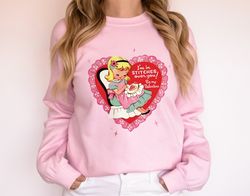 Retro Valentines Day Sweatshirts, Sewing Funny Valentines Shirt Gift for Her, Womens Vintage Valentines Sweater, Valenti