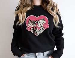 Valentines Day Sweatshirt, Cat Retro Valentine Shirt Gift for Cat Lovers, Vintage Valentines Gift for Her, Mid Century M