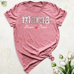 Mama Heart Shirt, Custom Mama Tshirt with Kids Names, Mothers Day Shirt, Retro Mama Outfit, Cute Mom Shirt, Baby Shower