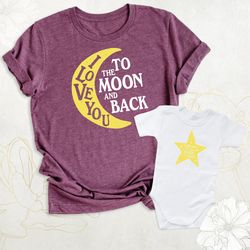 mommy and me shirts, i love you to the moon and back shirt, baby shower gift shirt, mom and baby outfits, new mom shirt,