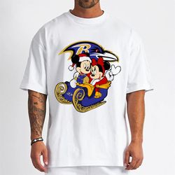 Mickey Minnie Santa Ride Sleigh Christmas Baltimore Ravens T-Shirt - Cruel Ball