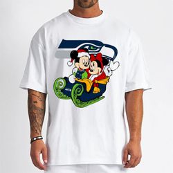 Mickey Minnie Santa Ride Sleigh Christmas Seattle Seahawks T-Shirt - Cruel Ball