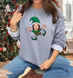 Custom Photo Elf Sweatshirt, Custom Christmas Sweater, Personalized Holiday Sweatshirt, Funny Christmas Elf Shirt, Merry