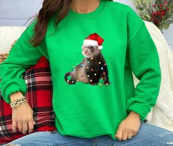 Ferret Christmas Tree Lights Sweatshirt, Merry Christmas Sweatshirt, Family Holiday Sweatshirt, Xmas Party Shirt, Winter