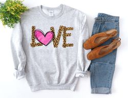 Love Leopard Sweater, Leopard Love Sweater, Valentines Day Sweatshirt, Valentines Day Gift, Happy Valentines Day Sweatsh