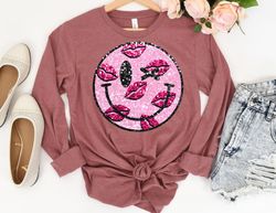 Smiley Face Lips Long Sleeve Shirt, Smiley Valentine Shirt, Funny Valentine Shirts, Valentines Day Shirt, Valentines Day