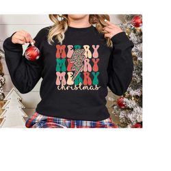 Christmas Sweatshirt, Merry Christmas Shirt, Leopard Pattern Christmas Shirt, Happy Christmas Shirt, Christmas Sweater,