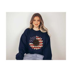America Sunflower Sweatshirt, USA Flag Flower Sweater, Gift For American, 4th Of July Sweatshirt, Independence Day Shirt