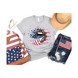 Patriotic Lips Shirt, 4th of July Shirt, Cheetah Lips Shirt, American Flag Lips, Independence Day Shirt, 4th of July Gif