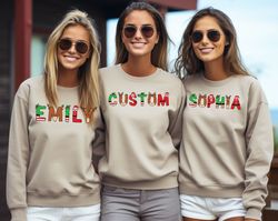 Christmas Custom Name Initial Sweatshirt, Christmas Initial Letter Sweatshirt, Christmas Family Matching Sweatshirt, Cou