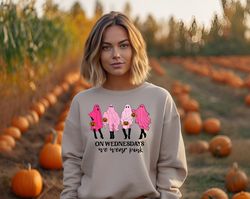 On Wednesday We Wear Pink Ghost Sweatshirt, Mean Girls Ghost Sweatshirt, Pink Ghost Sweatshirt, Mean Girls Halloween, Ha
