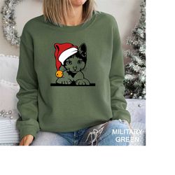 Black Cat And Santa HaT Christmas Sweatshirt,Christmas Lights Cat Sweater,Cat Lover Xmas Shirt,Santa Cat Sweater,Christm