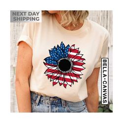 USA Flag Sunflower Shirt, 4th of July Shirt, Fourth of July Shirt, Independence Day Shirt, USA Shirt, Patriotic Shirt, J